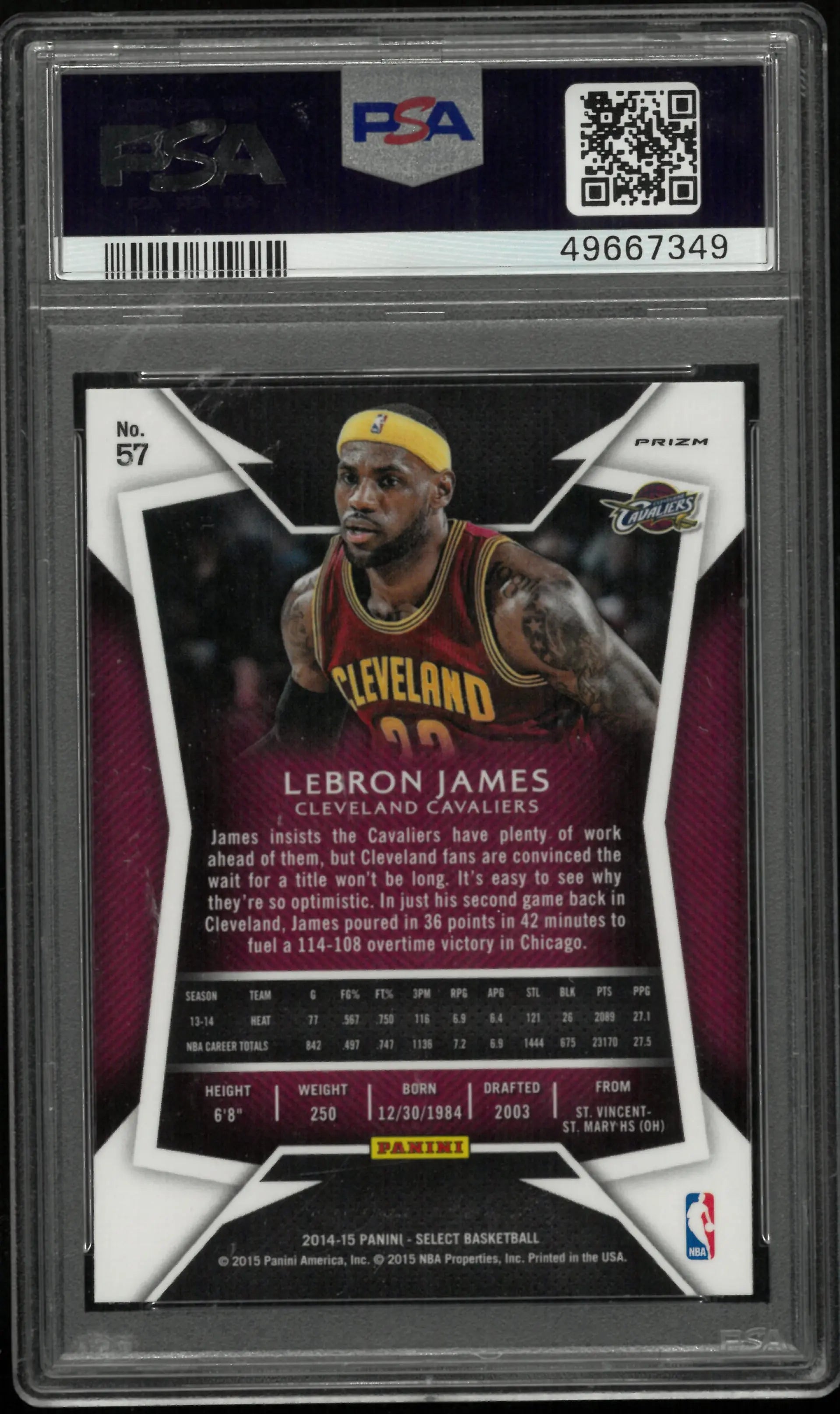2014 Panini Select LeBron James Silver Prizm PSA 10 