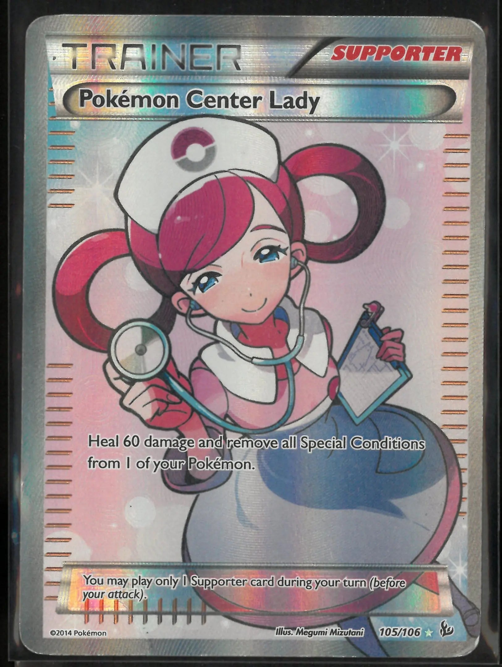 2014 Pokemon Flashfire Ultra Rare Full Art Pokemon Center Lady 105/106 