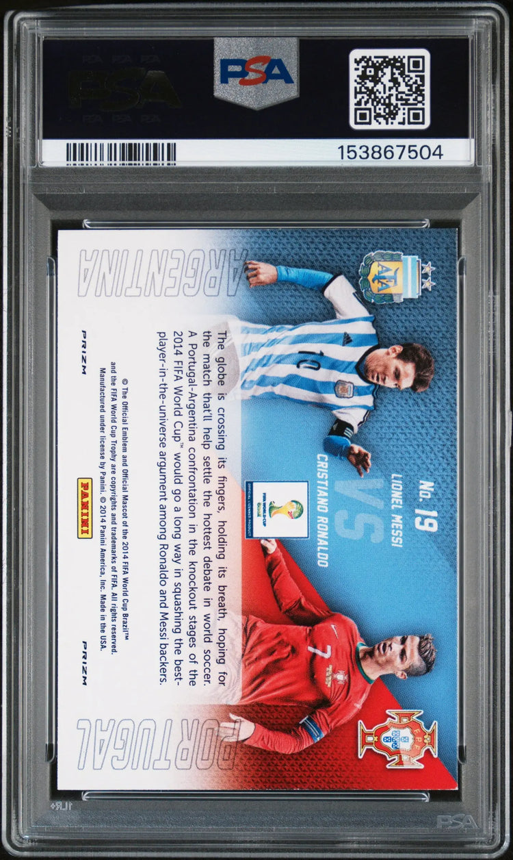 2014 Prizm World Cup Matchups C. Ronaldo L. Messi Mtchps Yellow Red Pulsar PSA 8 