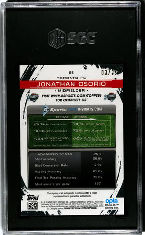 2014 Topps Chrome MLS Jonathan Osorio Autograph Red Refractor /25 SGC 9 Auto 10 
