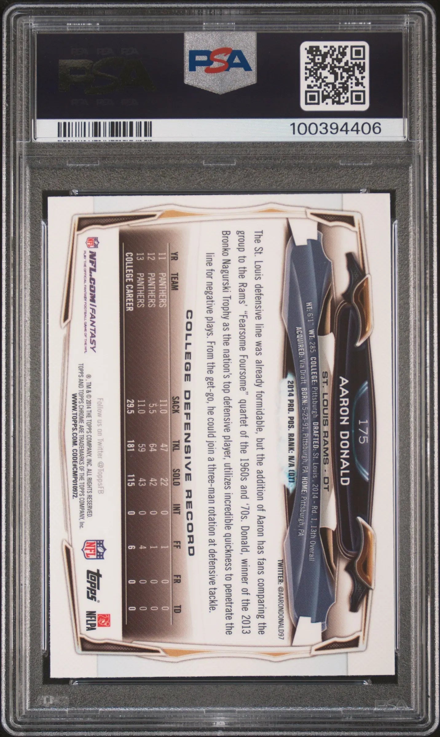 2014 Topps Chrome Rookie Aaron Donald RC PSA 10 