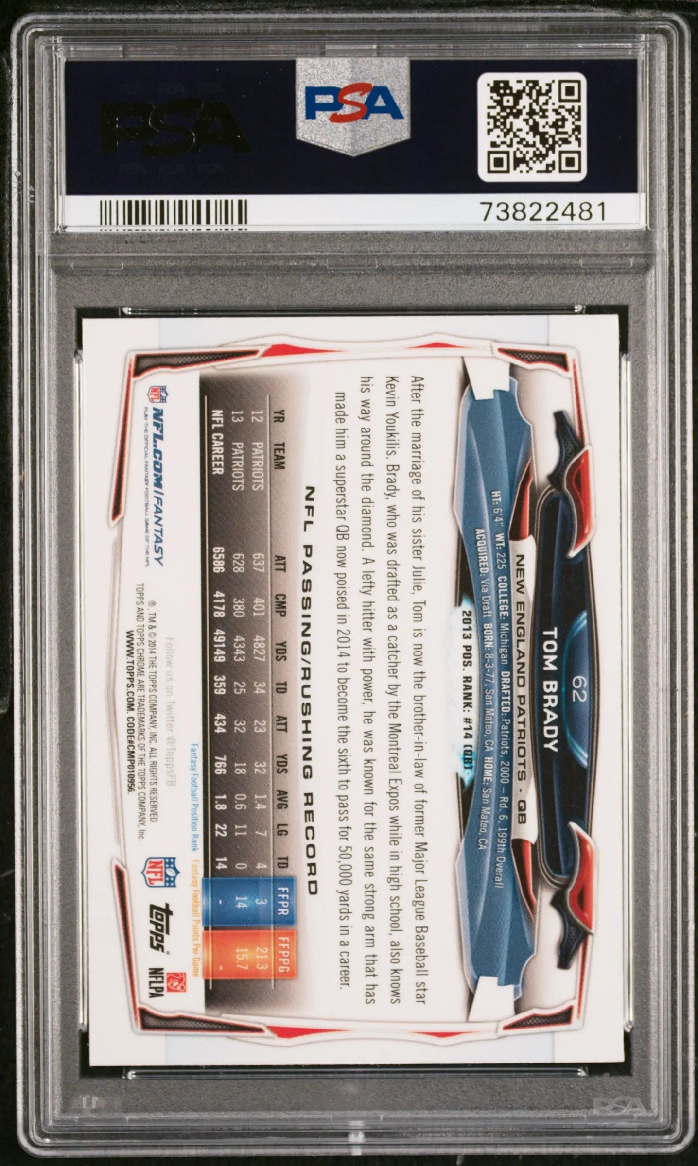 2014 Topps Chrome Tom Brady Xfractor PSA 8 