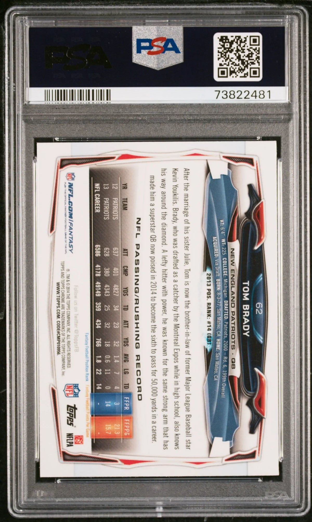 2014 Topps Chrome Tom Brady Xfractor PSA 8 