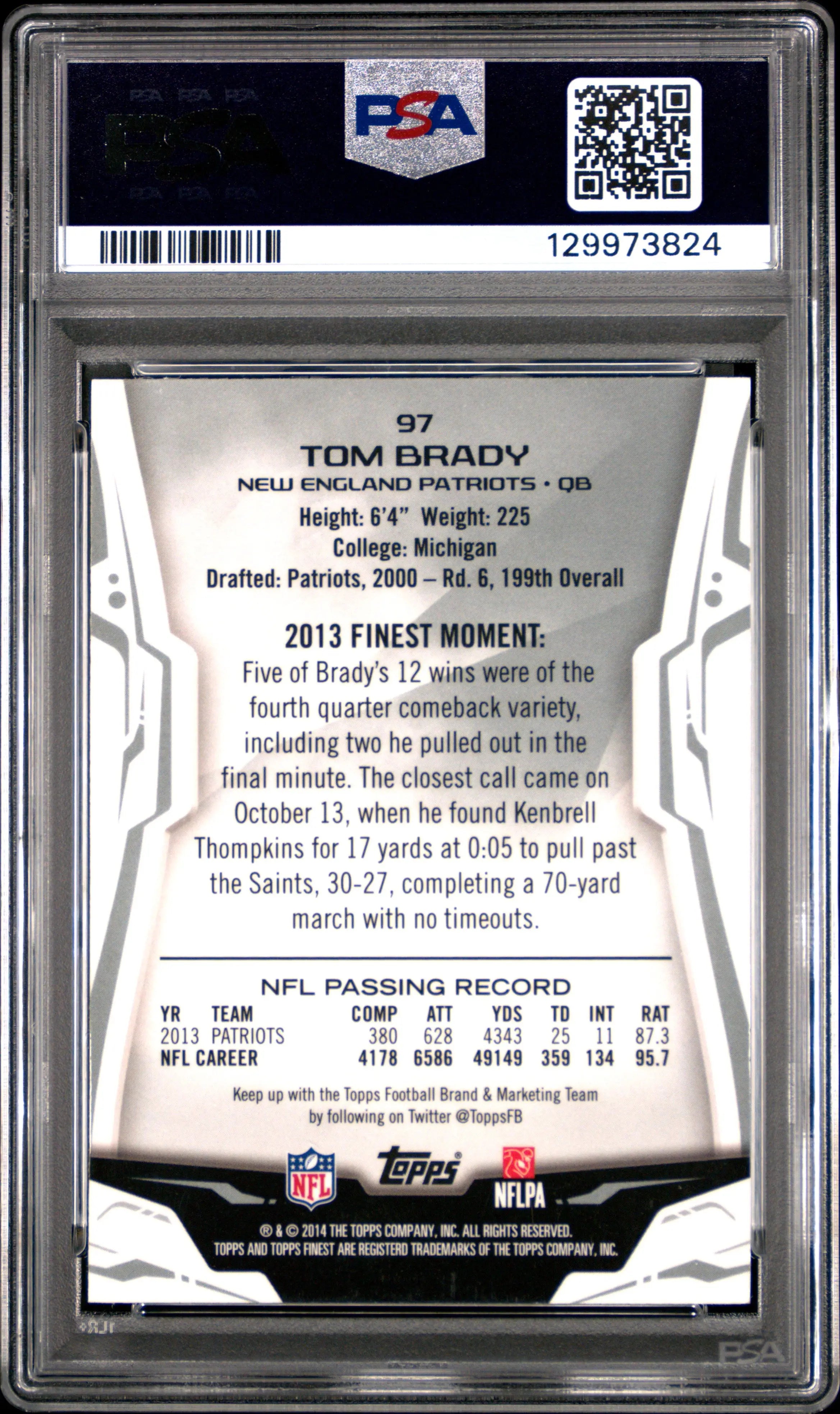2014 Topps Finest Tom Brady X-Fractor PSA 9 
