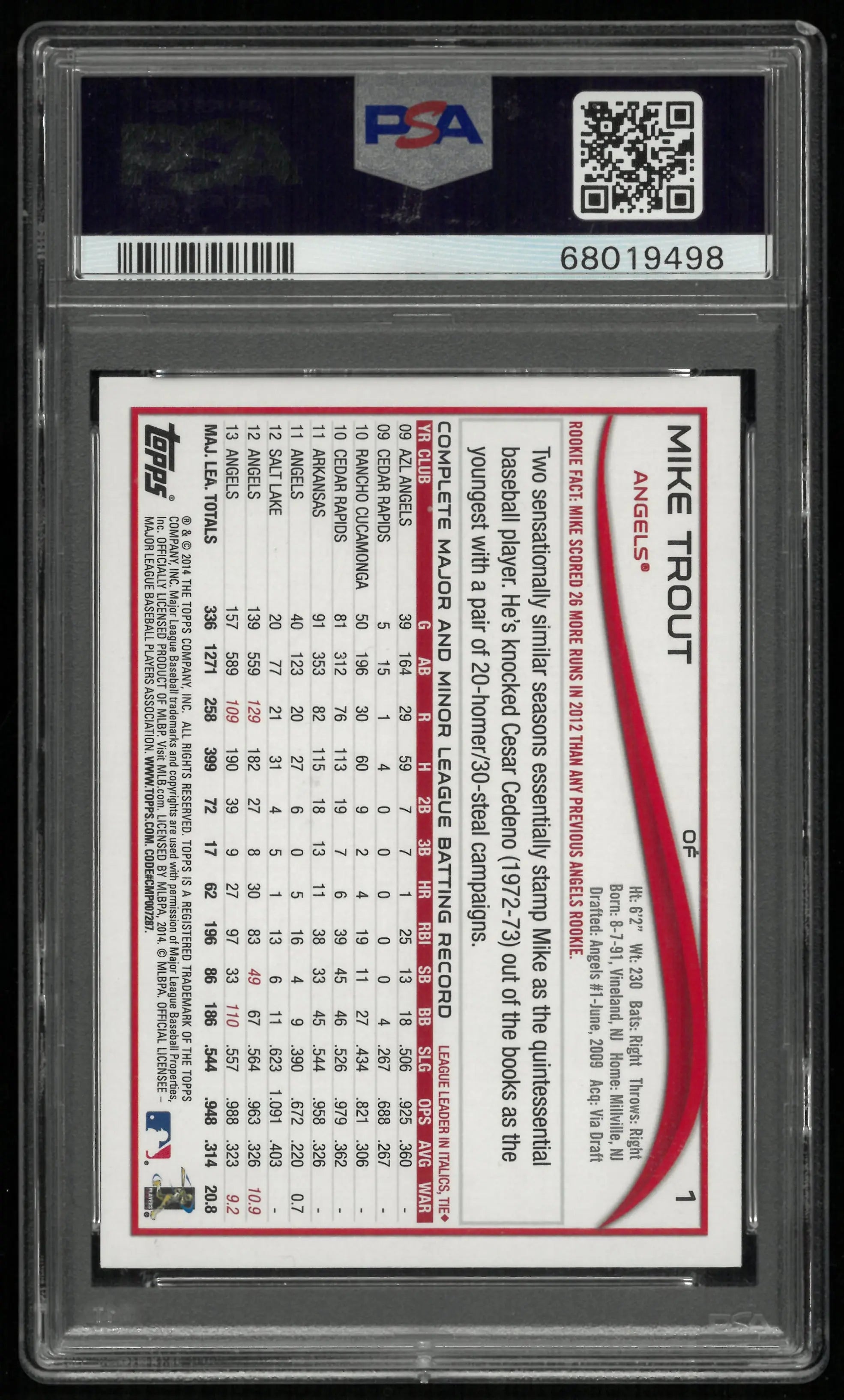 2014 Topps Mike Trout #1 Red Hot Foil PSA 10 