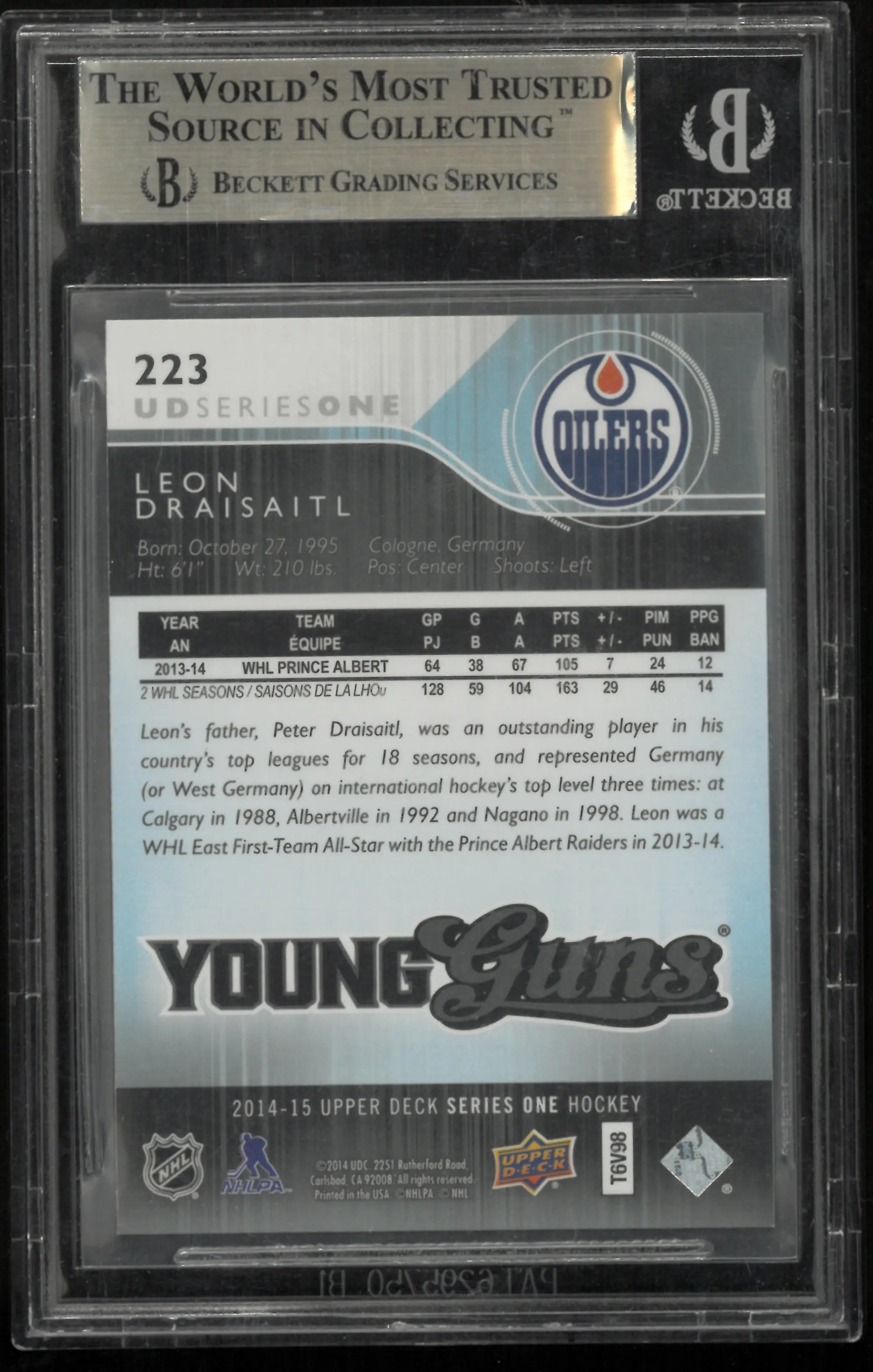 2014 Upper Deck Series 1 Young Guns Rookie Leon Draisaitl RC BGS 9.5 