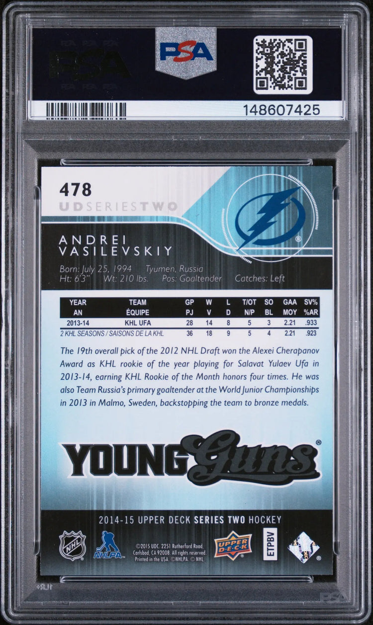 2014 Upper Deck Series Two Young Guns Rookie Andrei Vasilevskiy RC PSA 9 