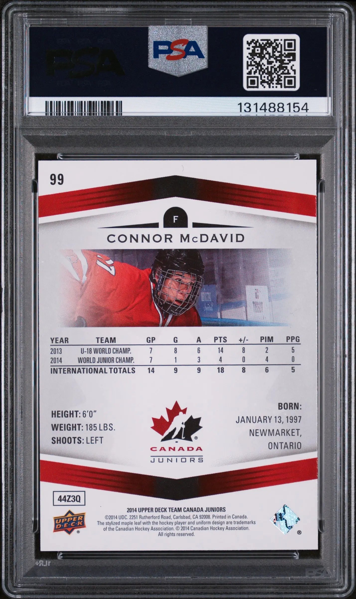 2014 Upper Deck Team Canada World Juniors Connor McDavid #99 PSA 9 