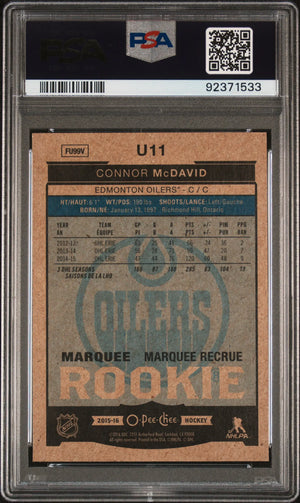2015-16 O-Pee-Chee OPC Update Connor McDavid RC Rookie PSA 10 