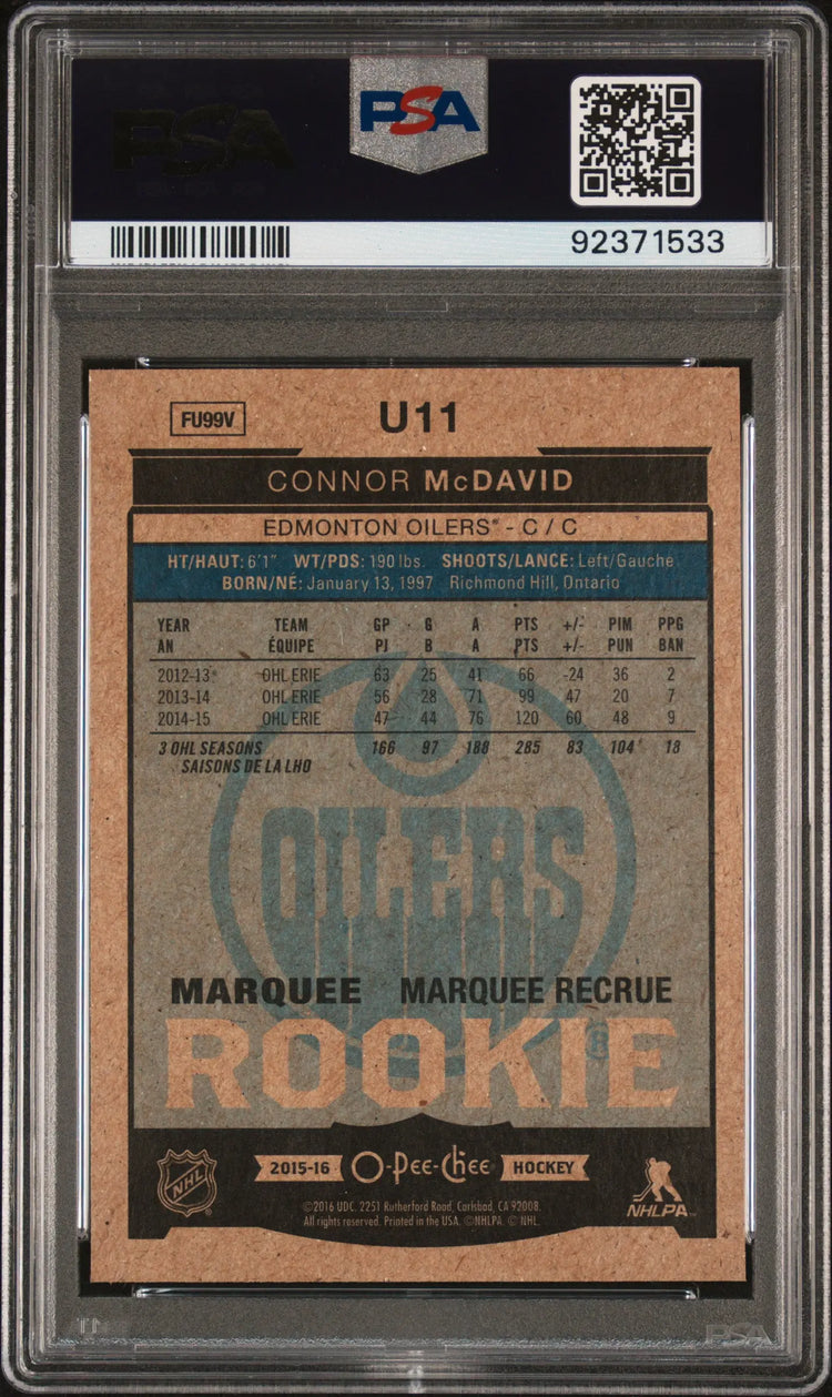 2015-16 O-Pee-Chee OPC Update Connor McDavid RC Rookie PSA 10 