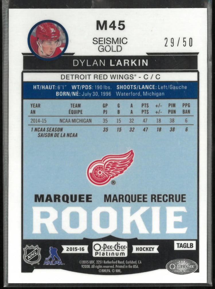 2015-16 O-Pee-Chee Platinum Hockey Gold Rookie Dylan Larkin /50 