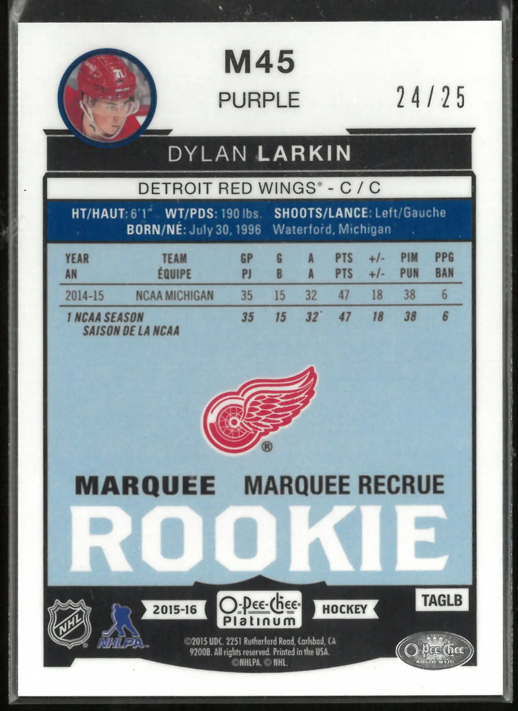 2015-16 O-Pee-Chee Platinum Hockey Purple Rookie Dylan Larkin /25 