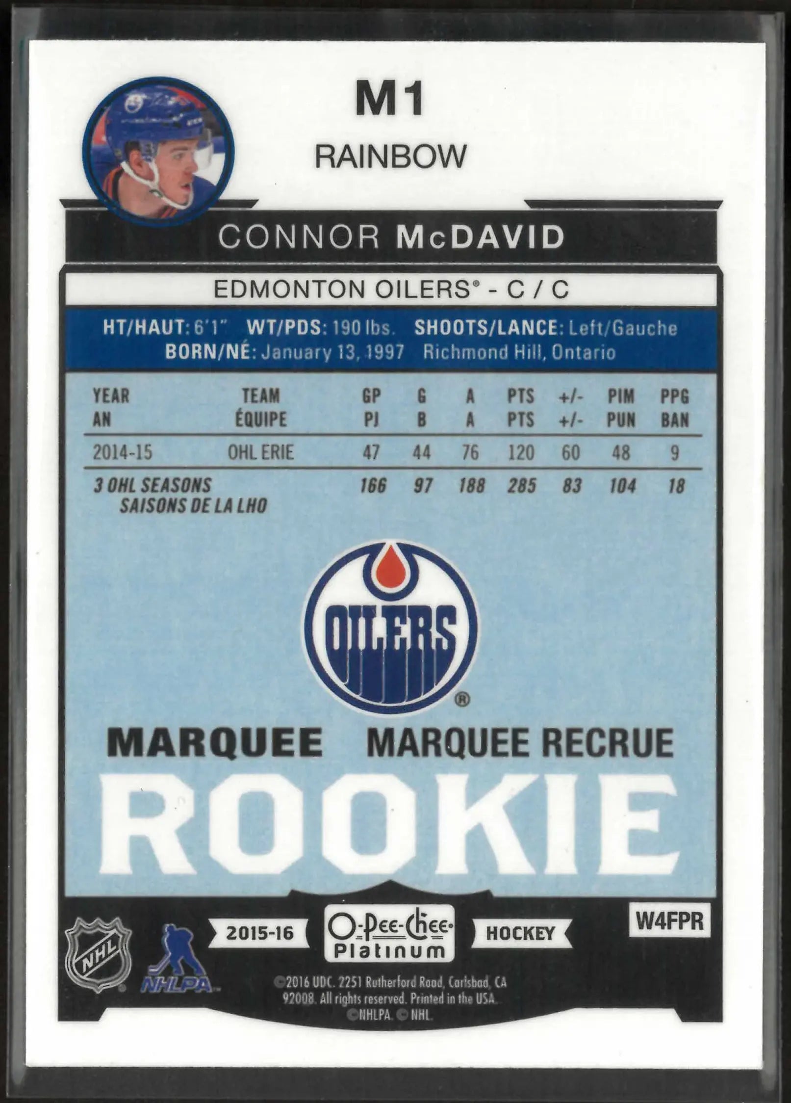 2015-16 O-Pee-Chee Platinum Rookie Connor McDavid Rainbow Purple /25 RC 