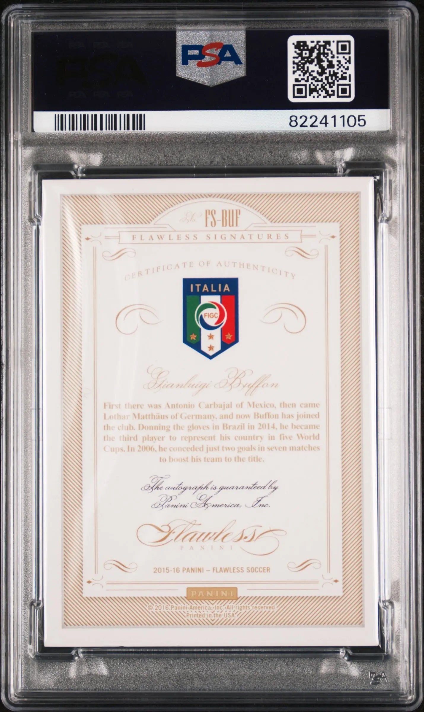 2015-16 Panini Flawless Flawless Signatures Gianluigi Buffon Autograph Auto /25 PSA 8 