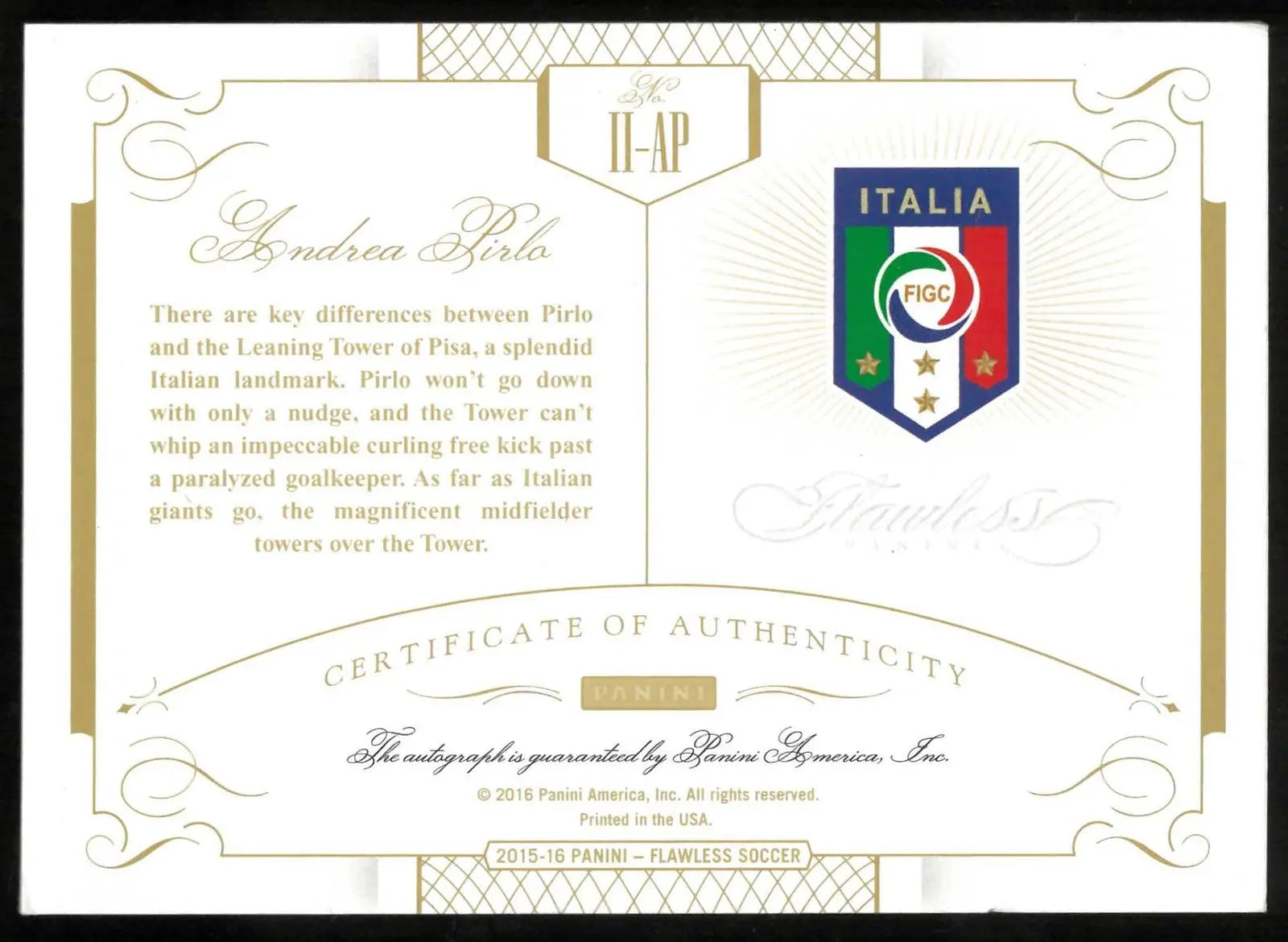 2015-16 Panini Flawless Icons Autograph Andrea Pirlo Auto /15 