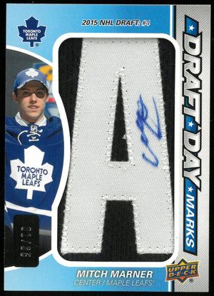 2015-16 UD SP Game Used Mitch Marner Draft Day Marks "Letter A" RC Auto 1/35 