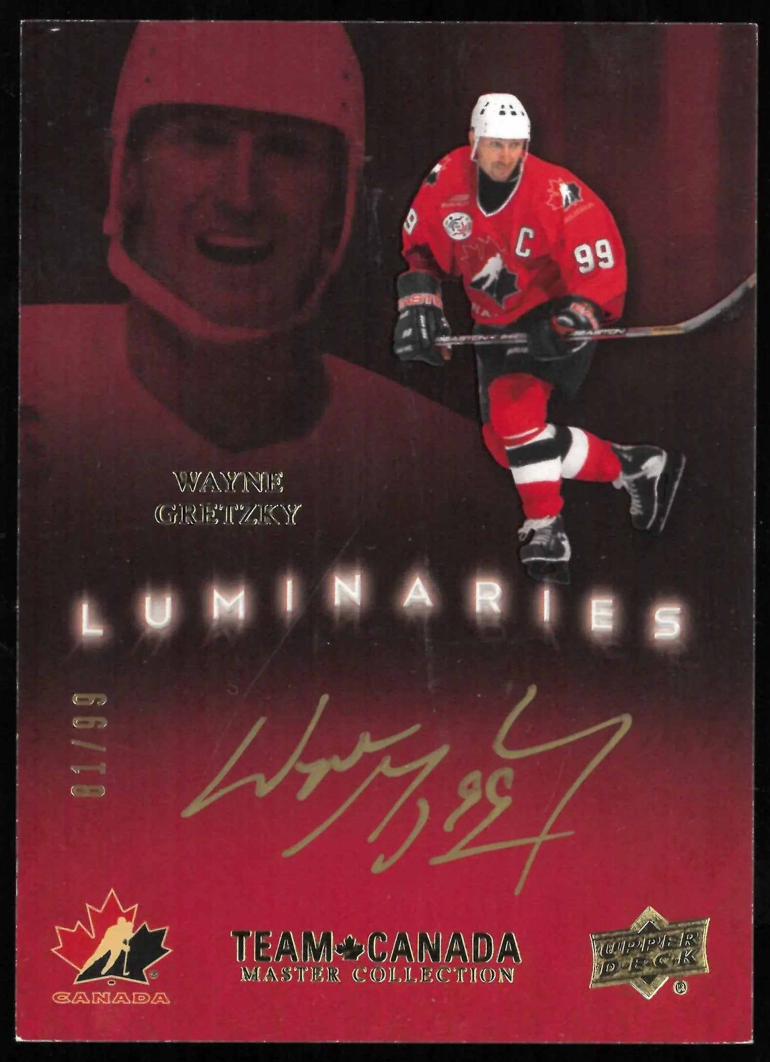 2015-16 UD Team Canada Master Collection Wayne Gretzky Luminaries Gold Auto /99 