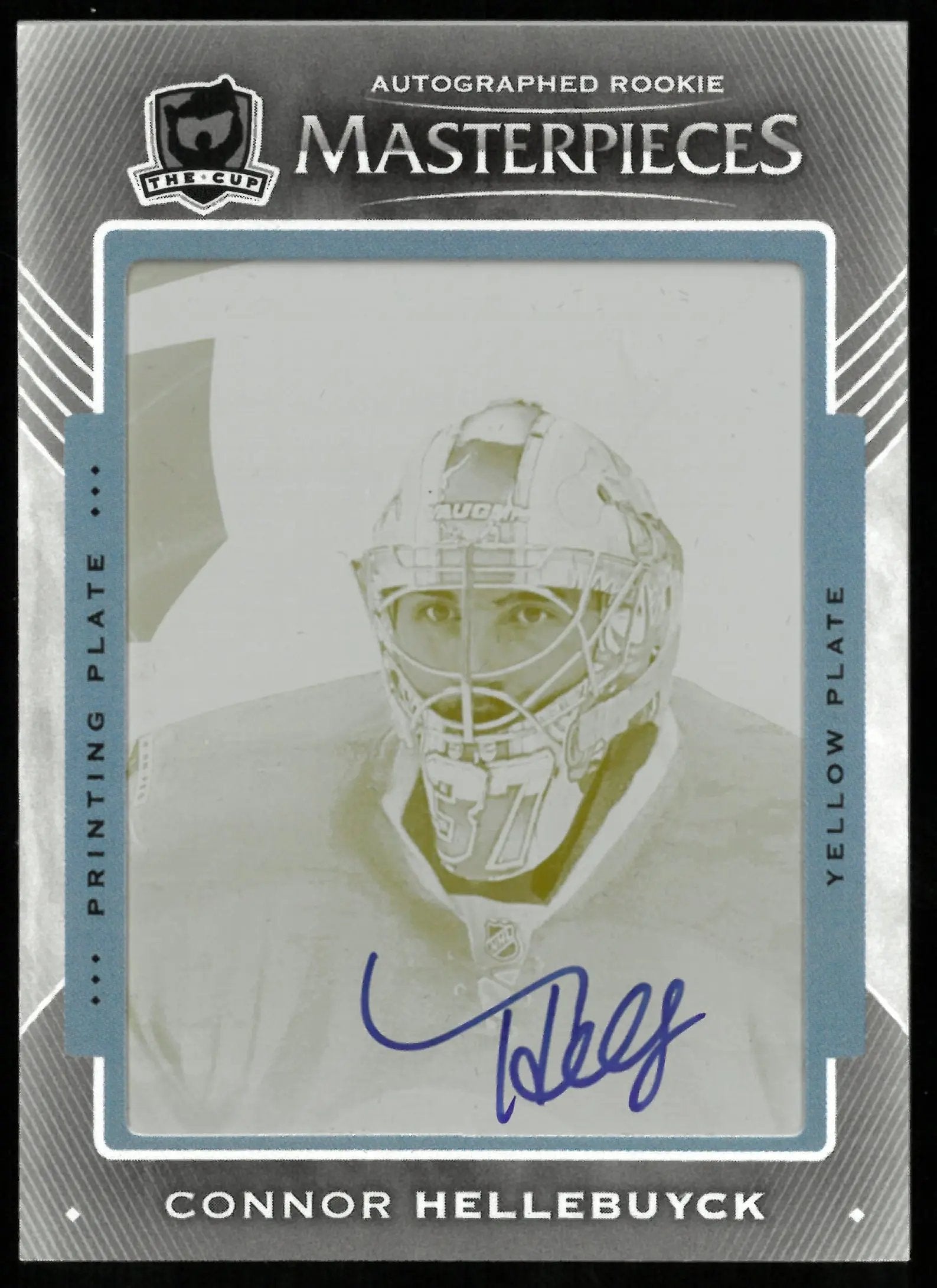 2015-16 UD The Cup Connor Hellebuyck RC Rookie Yellow Printing Plate Auto 1/1 