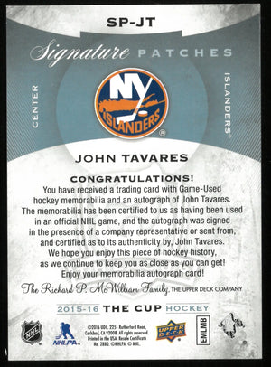 2015-16 UD The Cup John Tavares Gold Foil Signature Patches Auto /99 