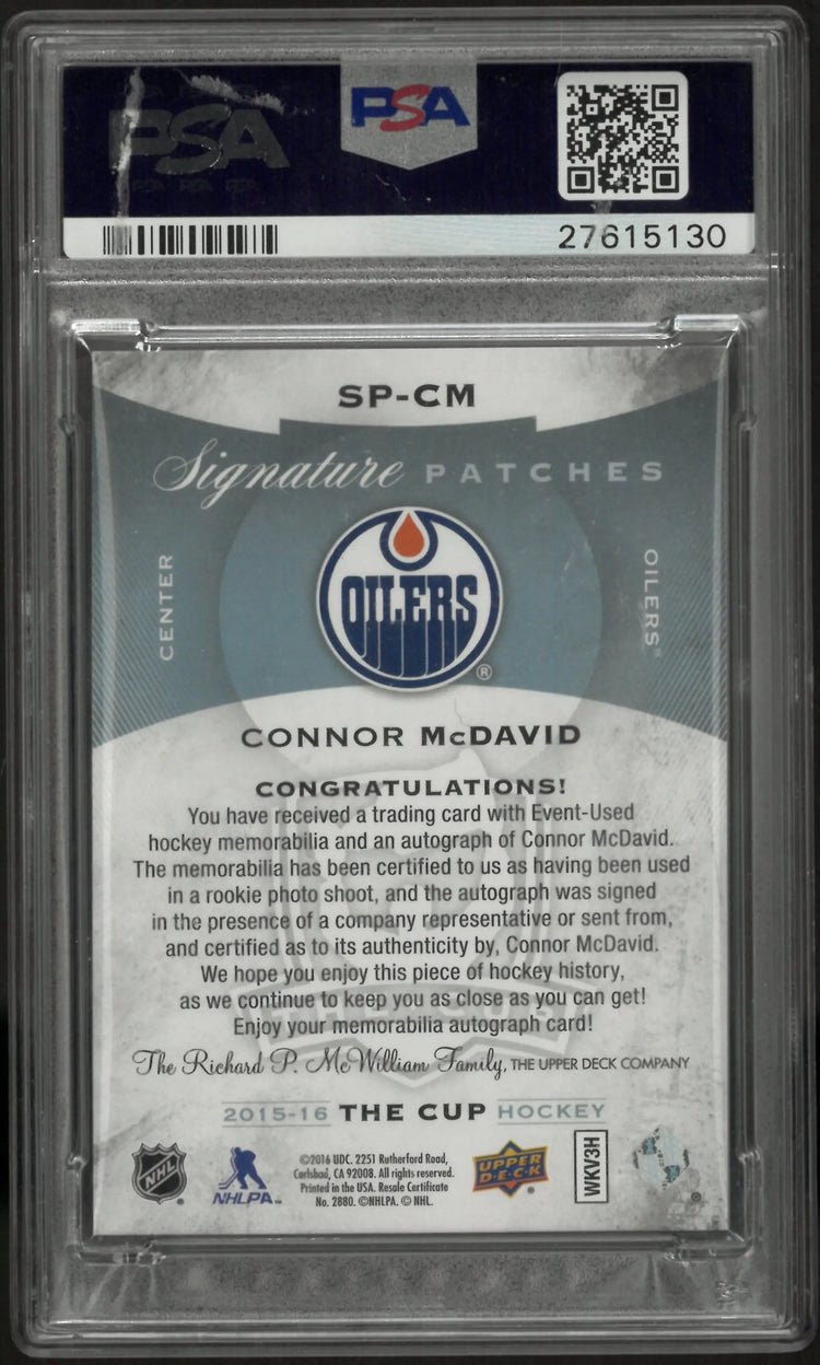 2015-16 UD The Cup Signature Patch Auto Autograph Connor McDavid RC PSA 9 /99 
