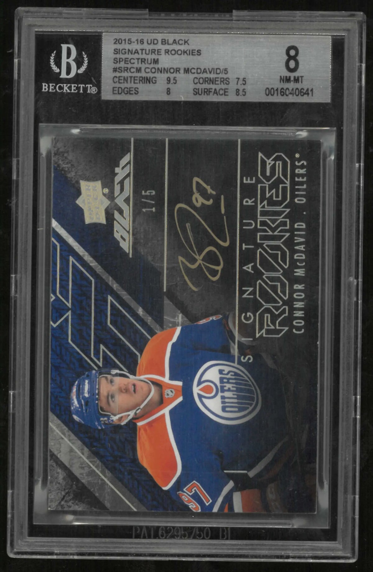 2015-16 Upper Deck Black Rookie Autograph Spectrum Connor McDavid /5 BGS 8 