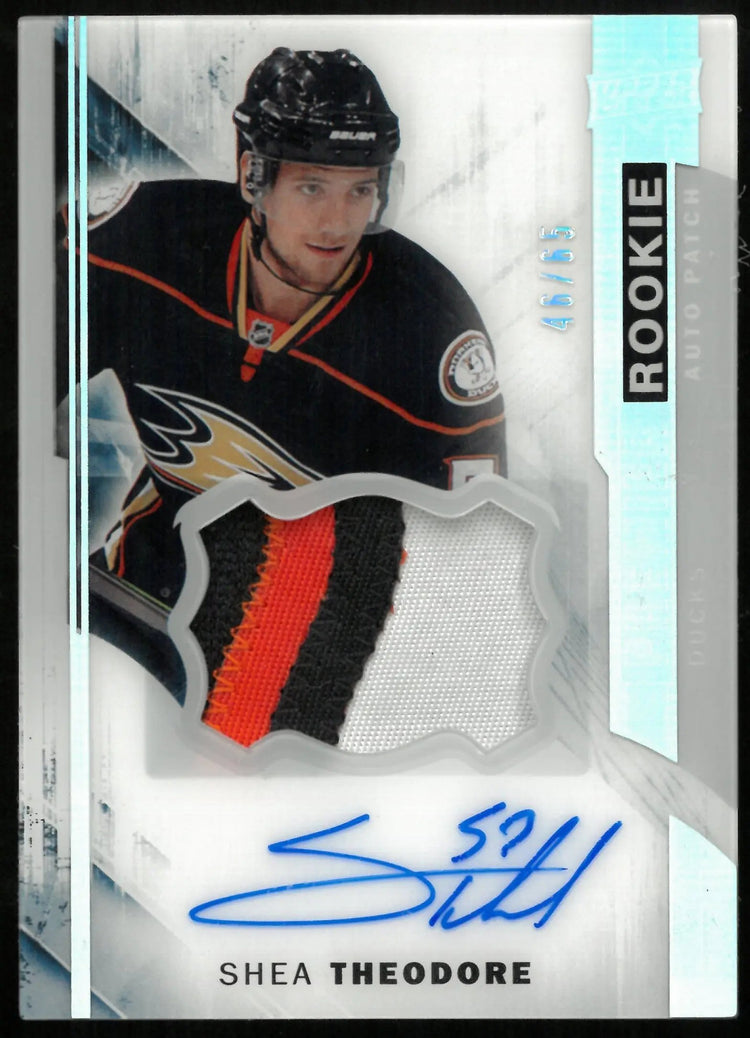 2015-16 Upper Deck Premier Shea Theodore RC Rookie 3 Color Patch Auto /65 