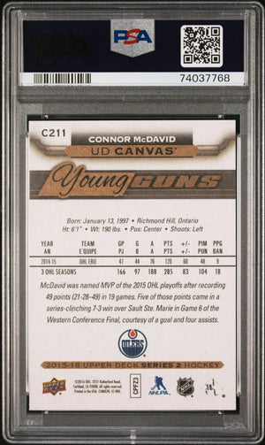 2015-16 Upper Deck S2 UD Canvas Young Guns Rookie Connor McDavid RC PSA 10 