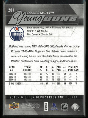 2015-16 Upper Deck Series 1 Young Guns Rookie Connord McDavid RC 