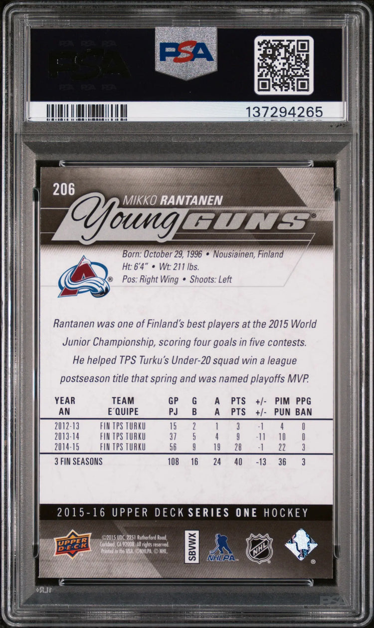 2015-16 Upper Deck Series 1 Young Guns Rookie RC Mikko Rantanen #206 PSA 10 
