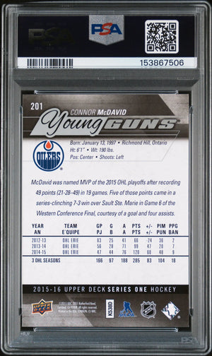 2015-16 Upper Deck Series One Connor McDavid Young Guns RC Rookie #201 PSA 9 