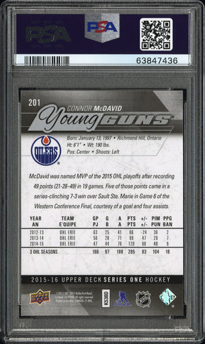2015-16 Upper Deck Series One Connor McDavid Young Guns RC Rookie #201 PSA 9 
