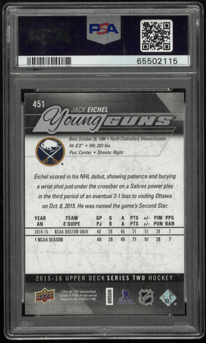 2015-16 Upper Deck Series Two Jack Eichel Young Guns RC Rookie #451 PSA 9 