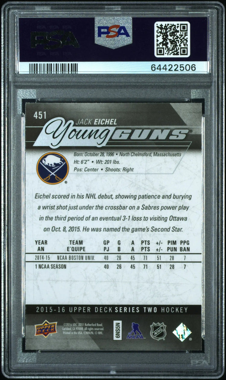 2015-16 Upper Deck Series Two Young Guns Rookie Jack Eichel RC PSA 9 