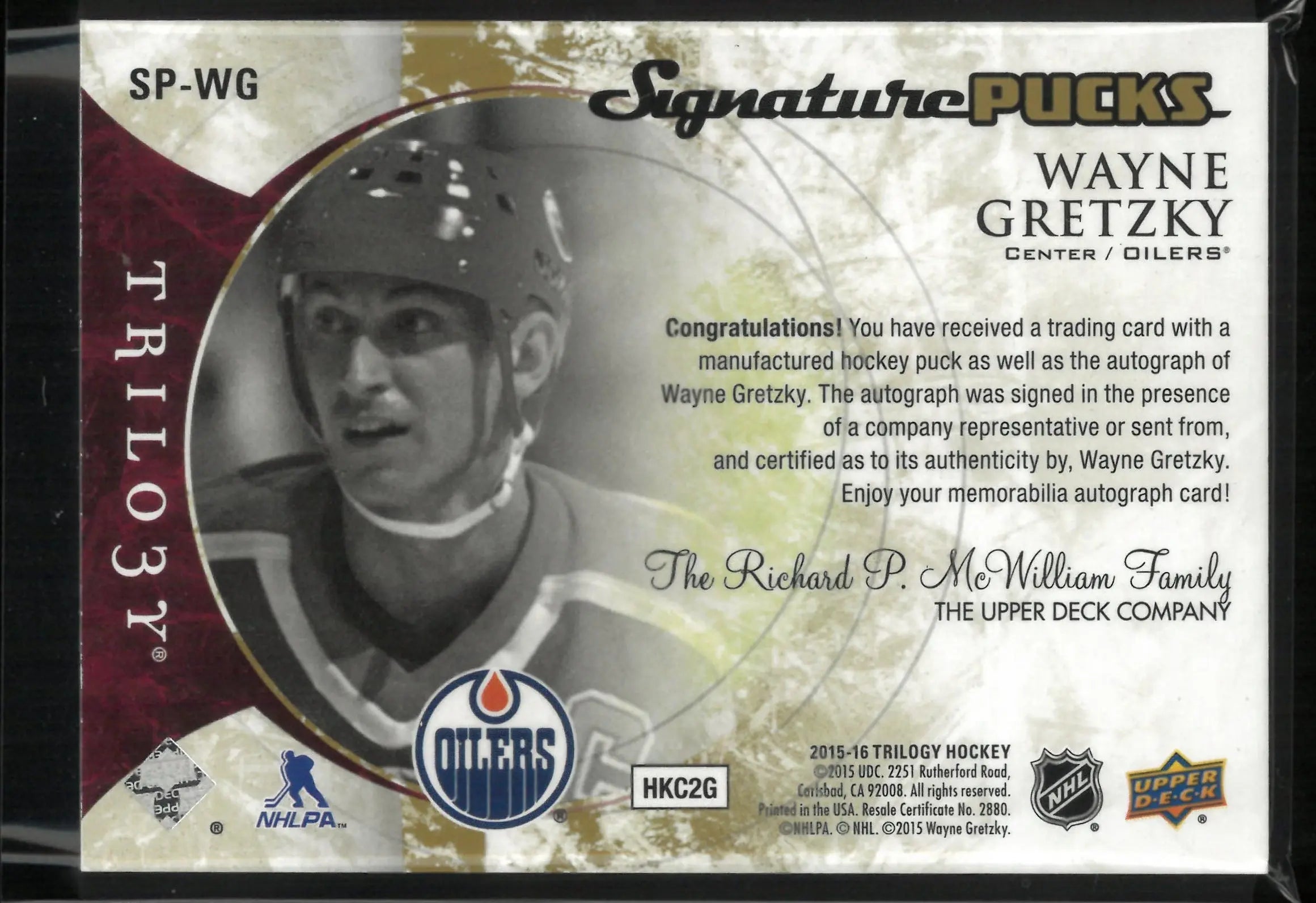 2015-16 Upper Deck Trilogy Signature Pucks Wayne Gretzky Autograph 