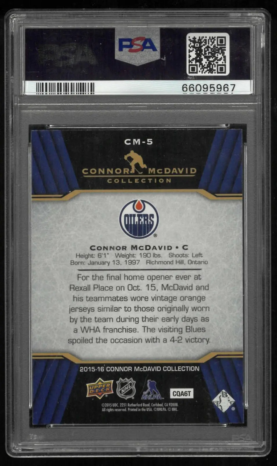 2015-26 Upper Deck Connor Mcdavid Collection #CM-5 Connor McDavid PSA 10 