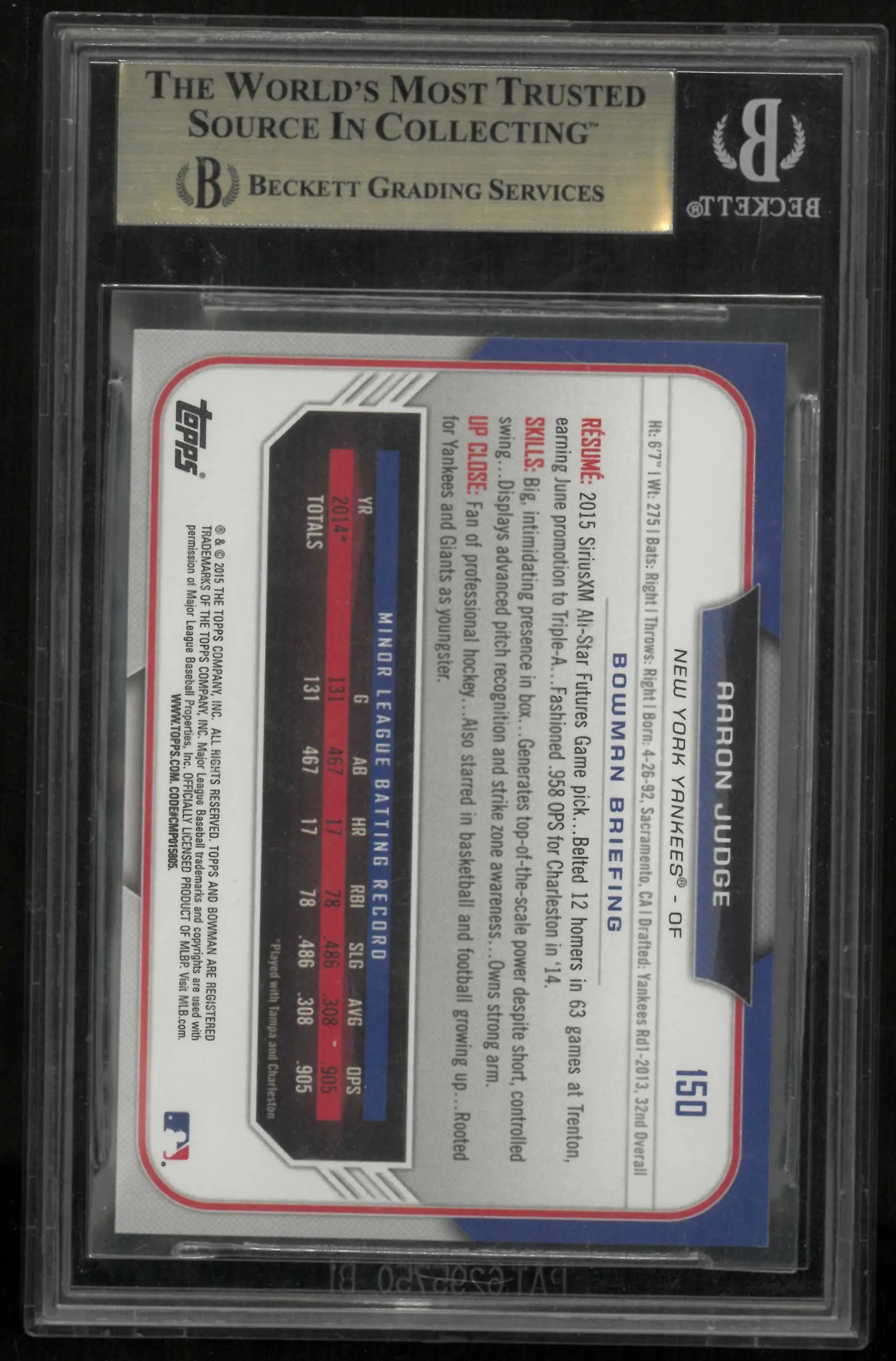 2015 Bowman Draft Aaron Judge BGS 9.5 