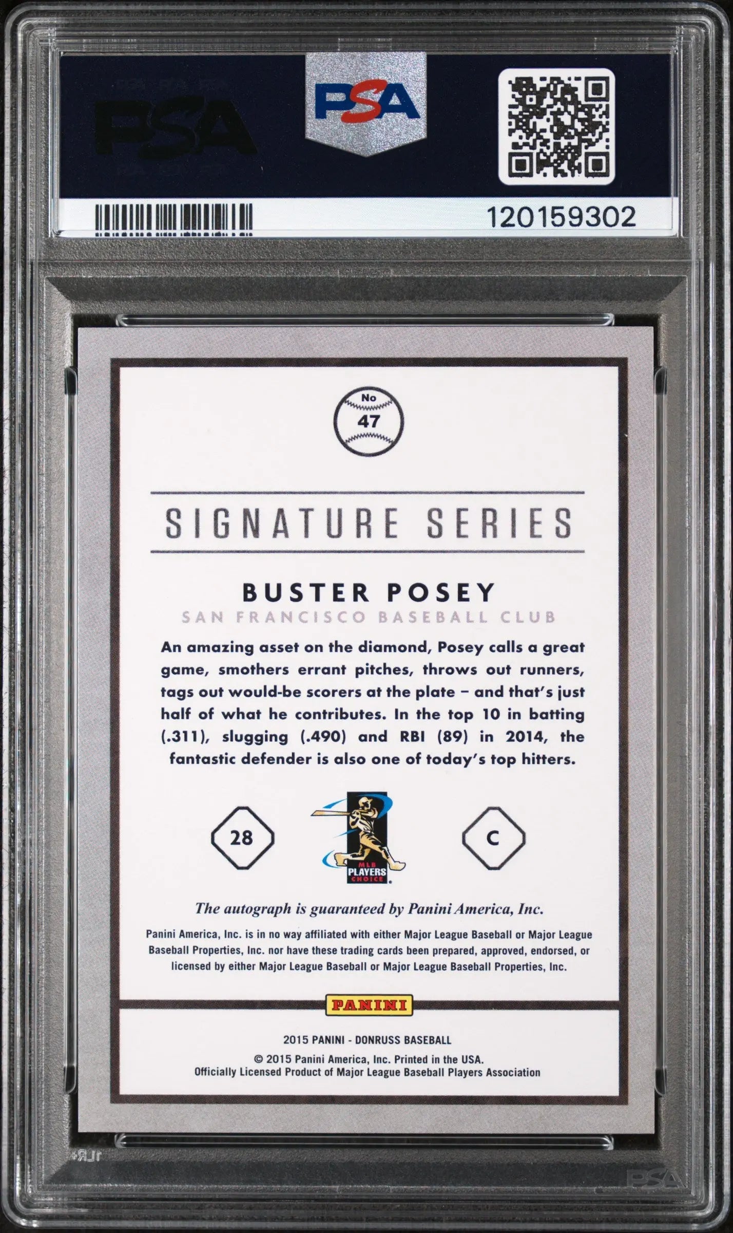 2015 Donruss Baseball Signature Series Buster Posey Auto Autograph PSA 9 