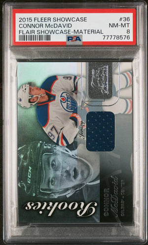 2015 Fleer Showcase Flair Material Patch Rookie Connor McDavid RC PSA 8 