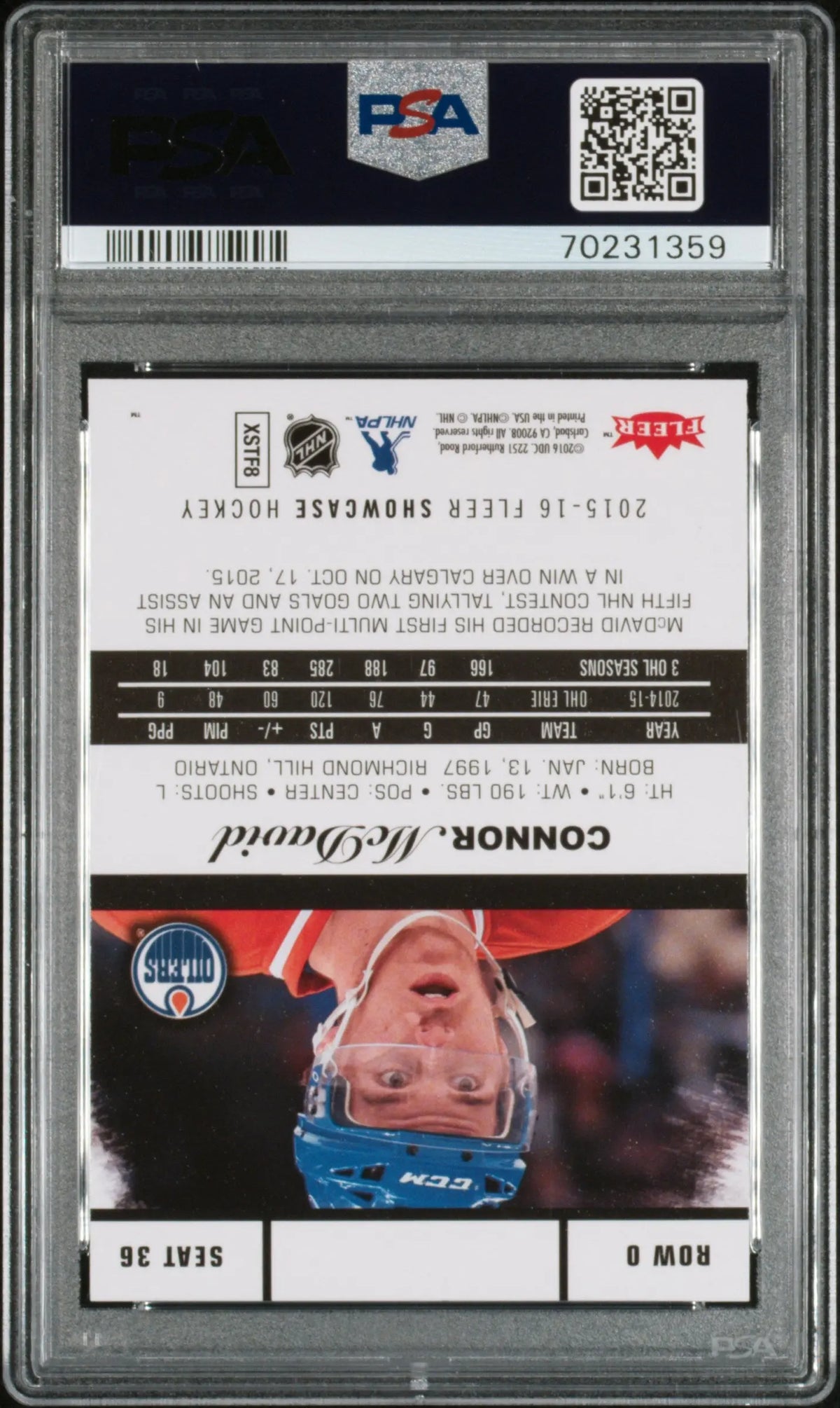 2015 Fleer Showcase Flair Rookie Connor McDavid RC PSA 9 