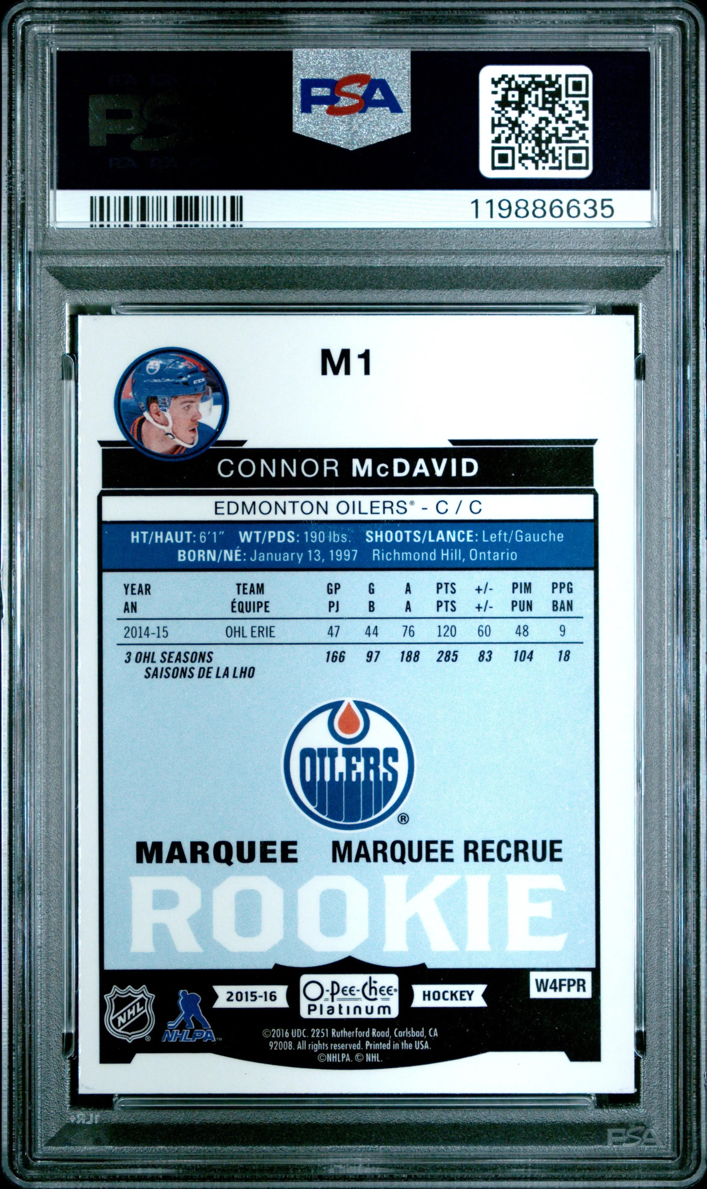 2015 O-Pee-Chee Platinum Marquee Rookies Connor McDavid RC PSA 9 