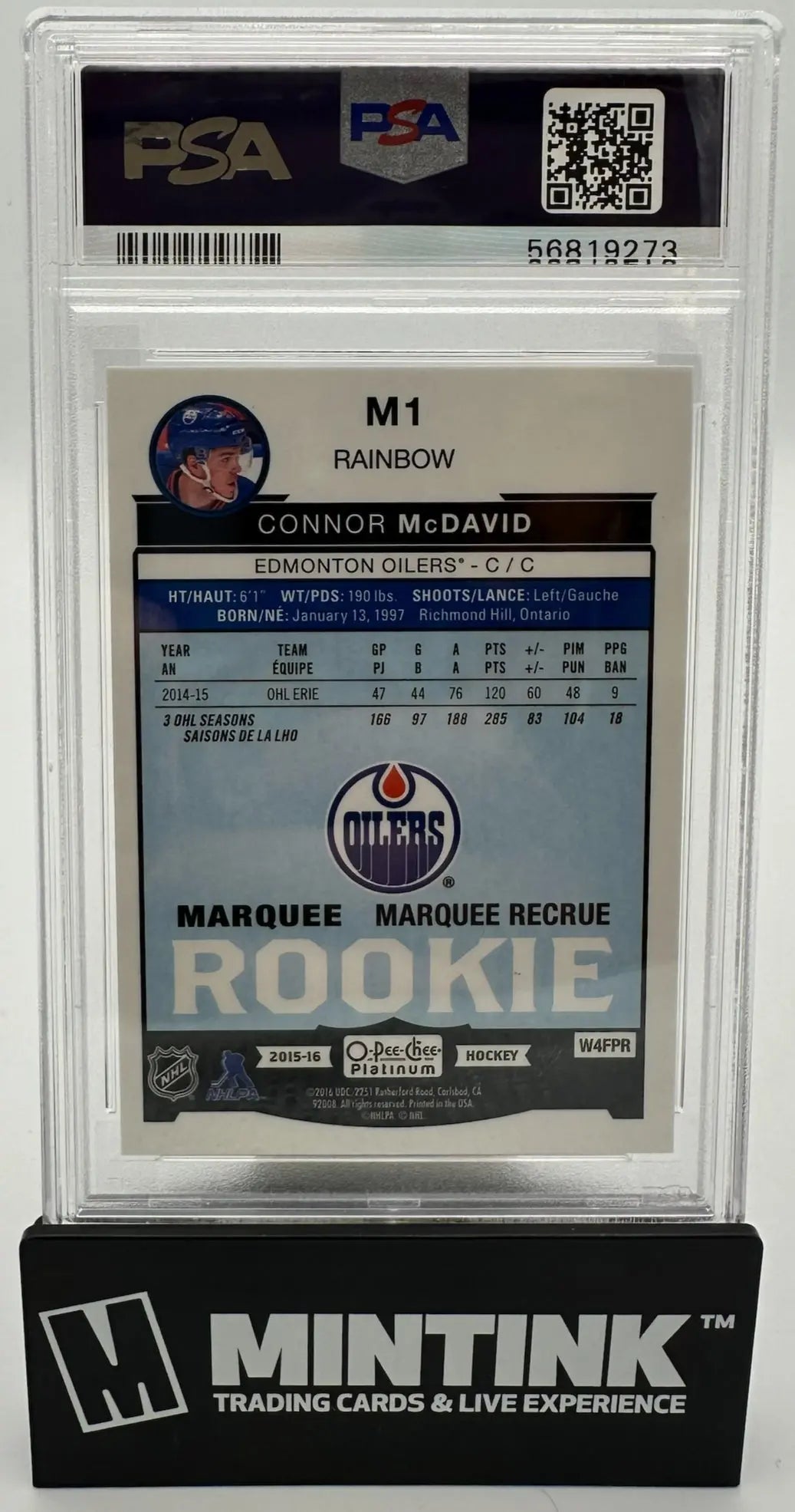 2015 O-Pee-Chee Platinum Marquee Rookies Connor McDavid Rainbow RC PSA 10 