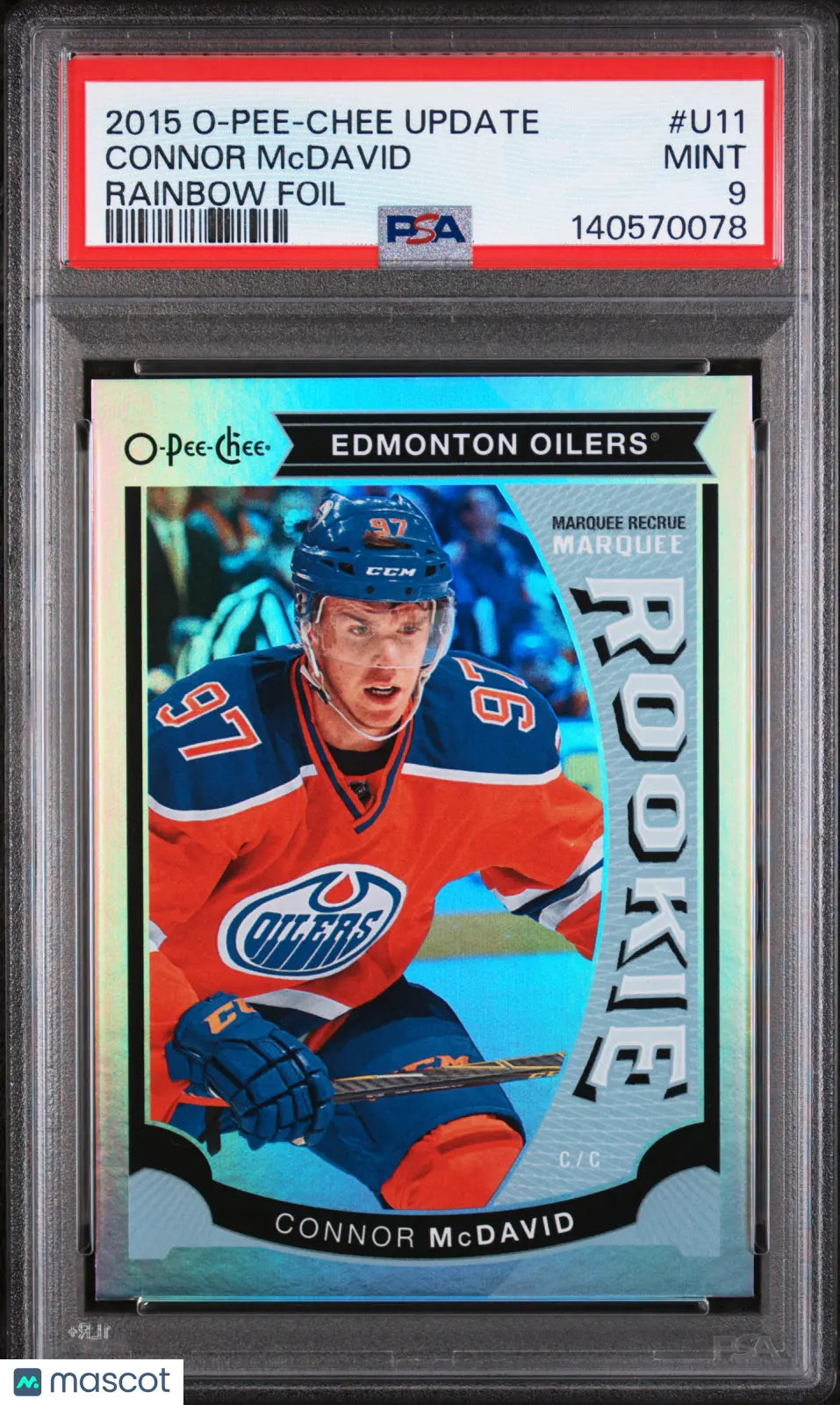 2015 O-Pee-Chee Update  Marquee Rookie Connor McDavid Rainbow Foil RC PSA 9 
