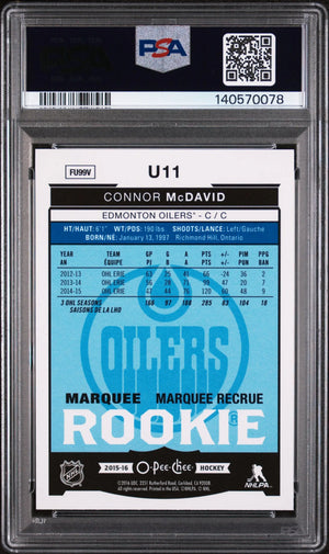 2015 O-Pee-Chee Update  Marquee Rookie Connor McDavid Rainbow Foil RC PSA 9 