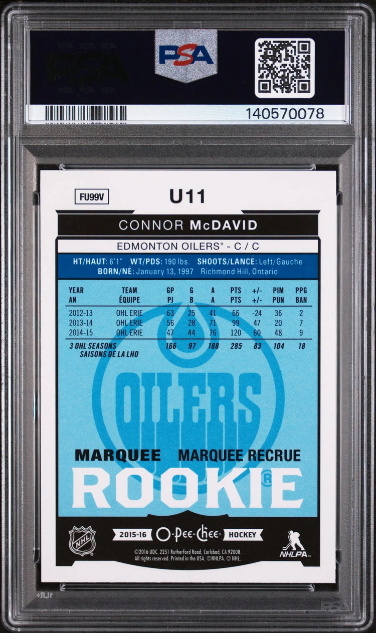 2015 O-Pee-Chee Update  Marquee Rookie Connor McDavid Rainbow Foil RC PSA 9 