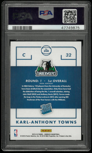 2015 Panini Donruss Rated Rookie Karl-Anthony Towns RC PSA 10 