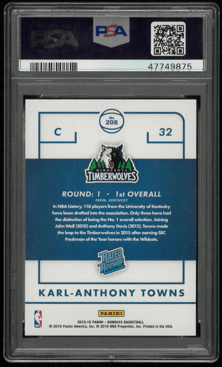 2015 Panini Donruss Rated Rookie Karl-Anthony Towns RC PSA 10 