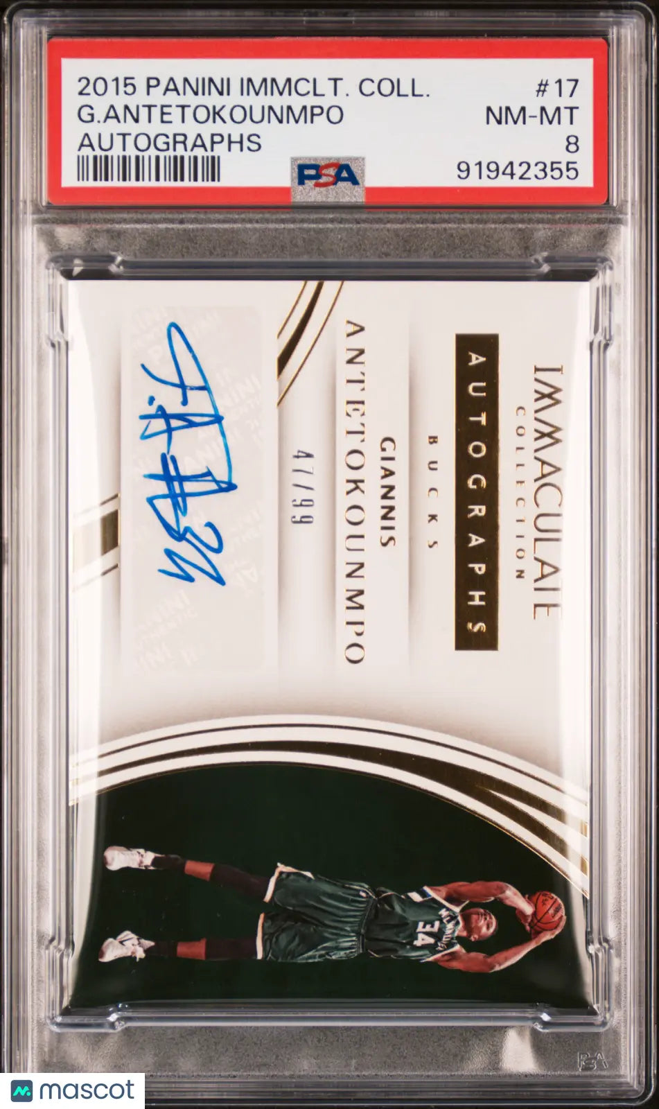 2015 Panini Immaculate Col. Autographs Auto Giannis Antetokounmpo #17 PSA 8 /99 