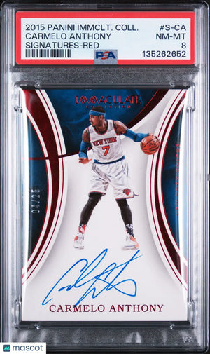 2015 Panini Immaculate Collection Signatures Auto Carmelo Anthony Red /25 PSA 8 