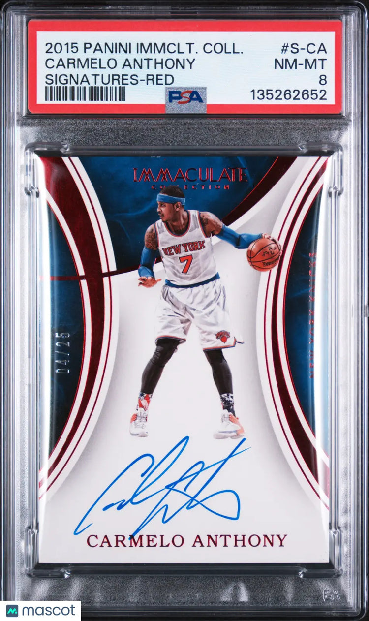 2015 Panini Immaculate Collection Signatures Auto Carmelo Anthony Red /25 PSA 8 