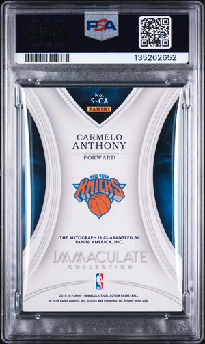 2015 Panini Immaculate Collection Signatures Auto Carmelo Anthony Red /25 PSA 8 